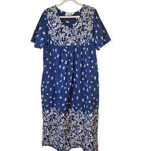 Loungees vintage 100% cotton loose fitting dress, blue/white.  Size 1X.